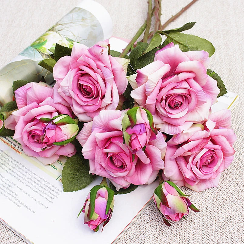 Artificial Flowers Big Silk Roses NEW Beautiful Branch Vase for Home Wedding Decoration Retro Autumn Fake Plants Christmas Decor