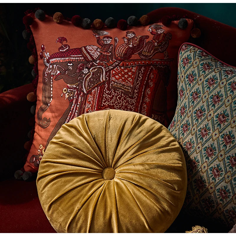 Medicci Home Accent Velvet Circle Floor Cushions Pillow Round Pumpkin Pleated Tatami Cushion Seat Pad For Patio Car Office 38x38