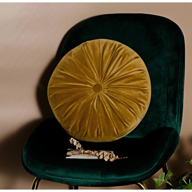 Medicci Home Accent Velvet Circle Floor Cushions Pillow Round Pumpkin Pleated Tatami Cushion Seat Pad For Patio Car Office 38x38