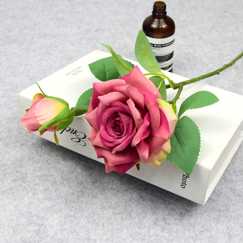 Artificial Flowers Big Silk Roses NEW Beautiful Branch Vase for Home Wedding Decoration Retro Autumn Fake Plants Christmas Decor