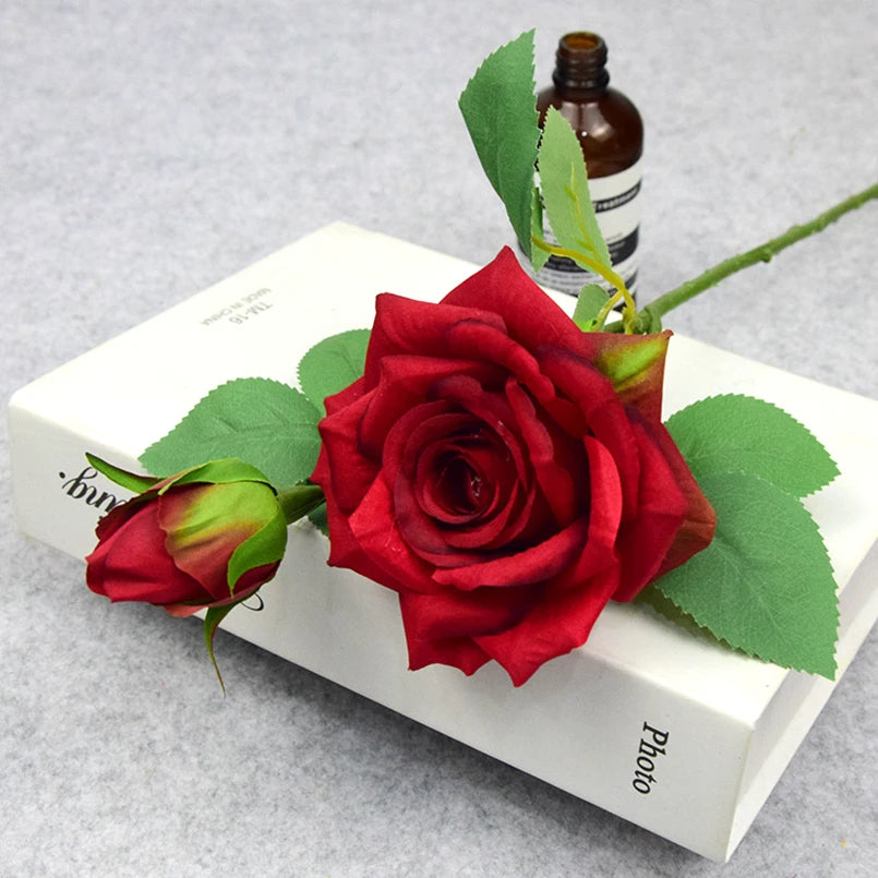 Artificial Flowers Big Silk Roses NEW Beautiful Branch Vase for Home Wedding Decoration Retro Autumn Fake Plants Christmas Decor