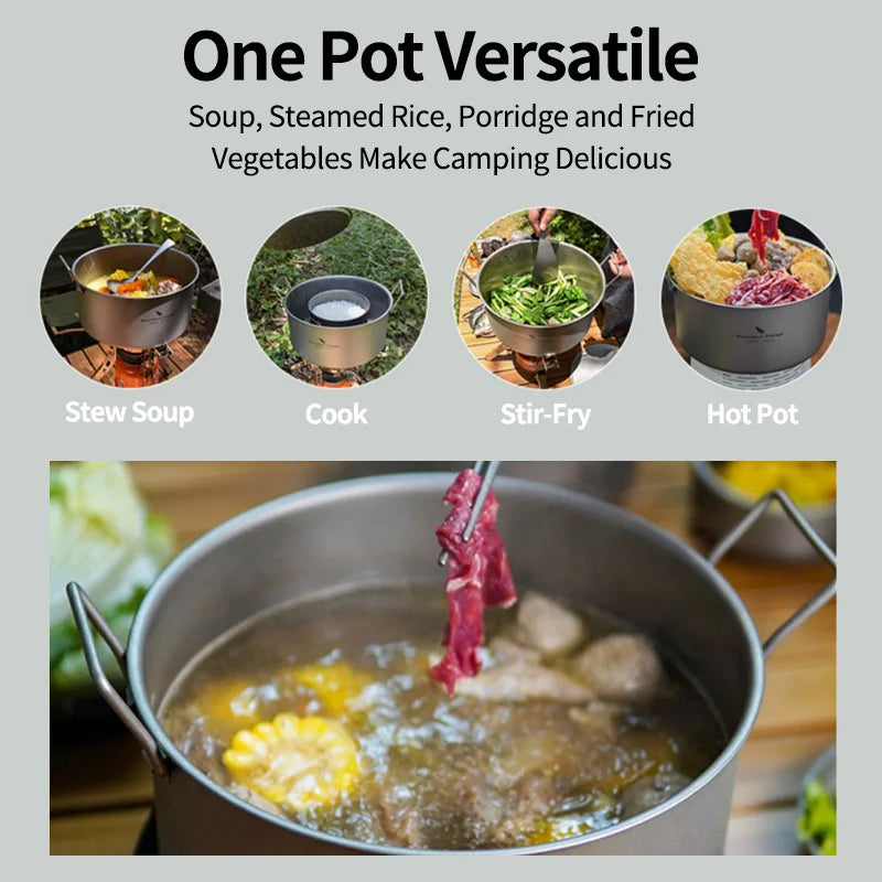 TiTo 5L Non-toxic Cooker Titanium Pot Camping Cooking Soup Pot with Lid Folding Handle Hiking Picnic Cookware Portable Stockpot