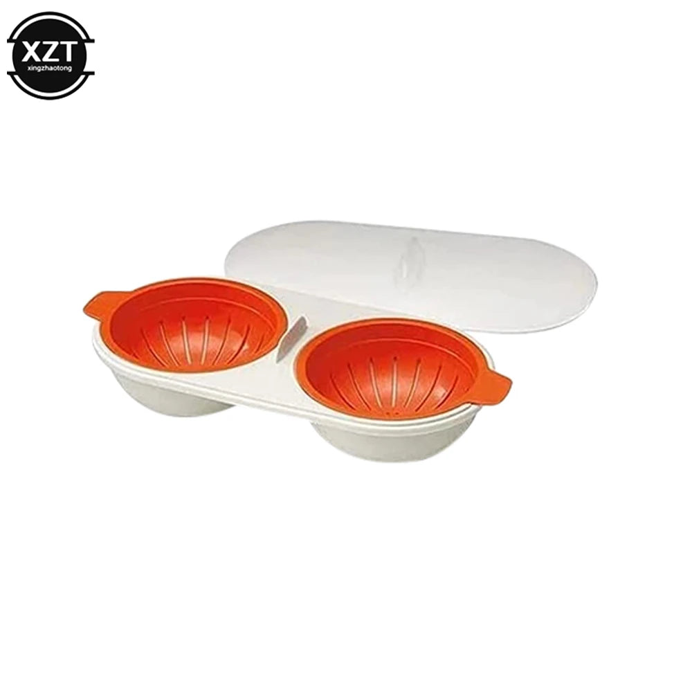 Microwave Egg Poacher Food Grades Plastic Cookware Double Cup Egg Boiler Kitchen Steamed Set Cooker Egg Tools
