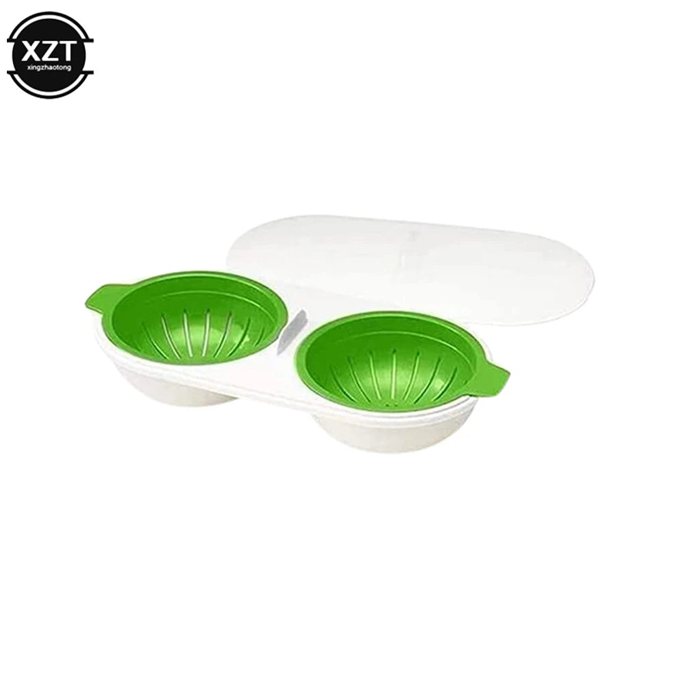Microwave Egg Poacher Food Grades Plastic Cookware Double Cup Egg Boiler Kitchen Steamed Set Cooker Egg Tools