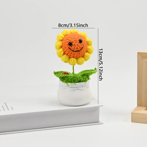 Hand-Knitted Sunflower/Pea/Cannibal Flower Potted Plant,Desk Decor For
