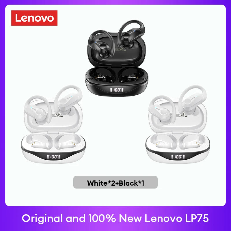 Original Lenovo LP75 TWS Bluetooth V5.3 Headphones Wireless LED Digital Display Earphones Noise Reduction Headset
