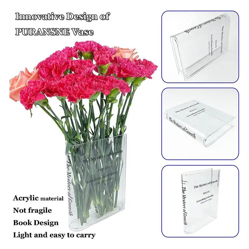 Clear Acrylic Vase Clear Book Shaped Vase Cultural Flavor Decorative Flower Pot For Unique Home Bedroom Office Accent Book