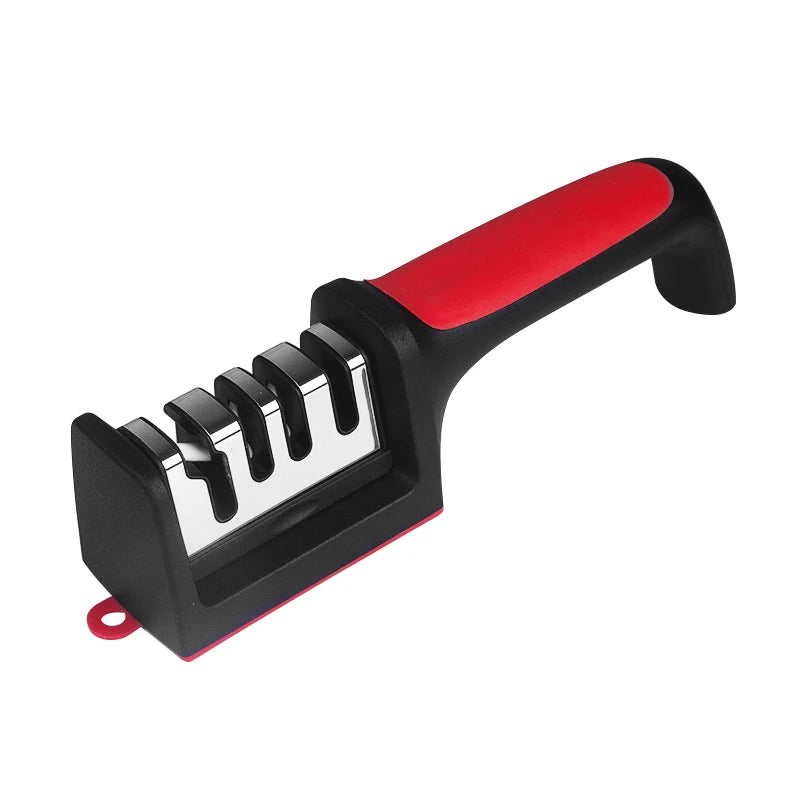 Handheld multi-functional knife sharpener for kitchen use.
