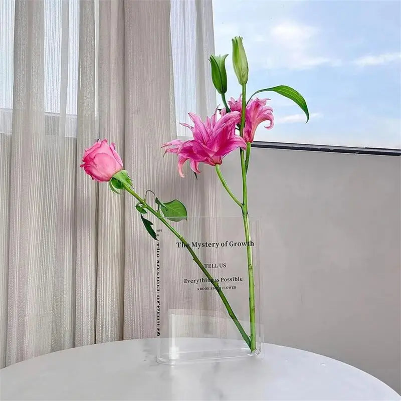 Clear Acrylic Vase Clear Book Shaped Vase Cultural Flavor Decorative Flower Pot For Unique Home Bedroom Office Accent Book