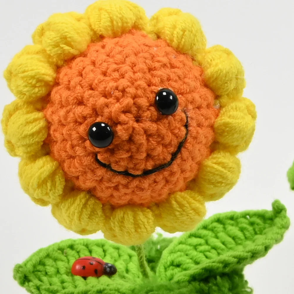 Hand-Knitted Sunflower/Pea/Cannibal Flower Potted Plant,Desk Decor For