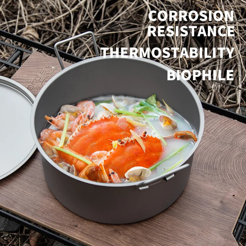 TiTo 5L Non-toxic Cooker Titanium Pot Camping Cooking Soup Pot with Lid Folding Handle Hiking Picnic Cookware Portable Stockpot