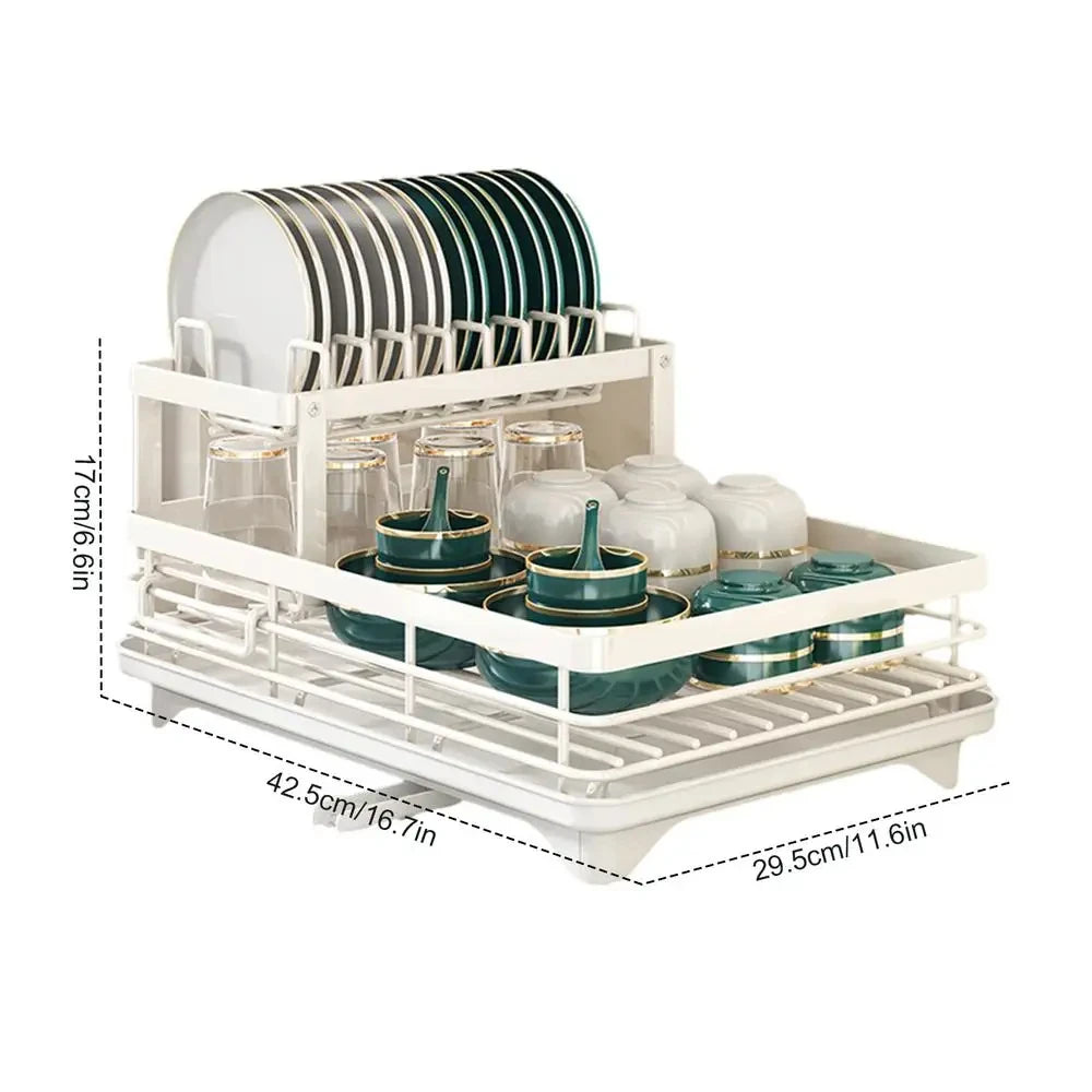Dish Drying Rack Adjustable Kitchen Plates Organizer with Drainboard Over Sink Countertop Cutlery Storage Holder