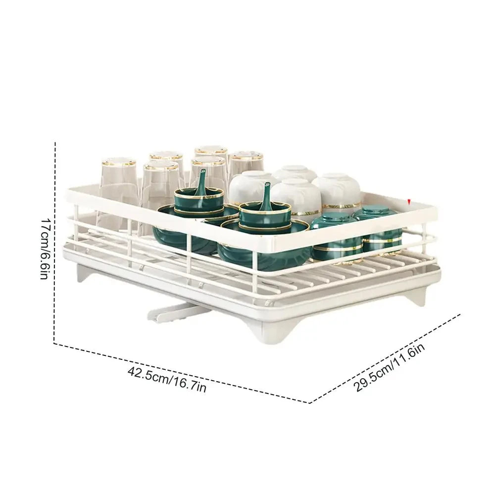 Dish Drying Rack Adjustable Kitchen Plates Organizer with Drainboard Over Sink Countertop Cutlery Storage Holder