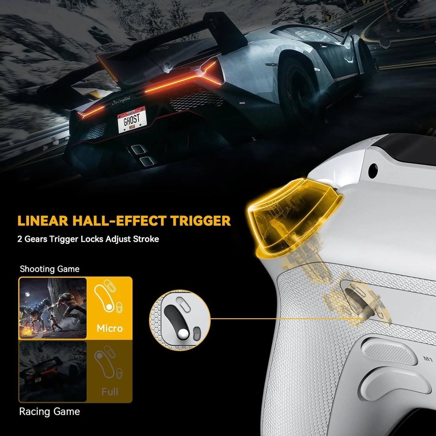 Interactive Wireless Gaming Controller: Hall Effect Stick, RGB Light,