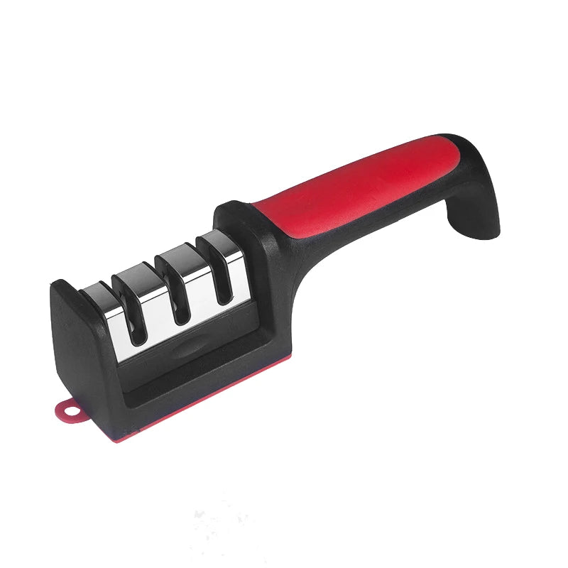Handheld multi-functional knife sharpener for kitchen use.