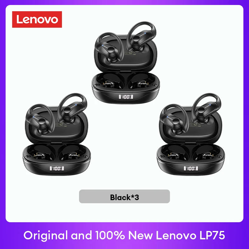 Original Lenovo LP75 TWS Bluetooth V5.3 Headphones Wireless LED Digital Display Earphones Noise Reduction Headset