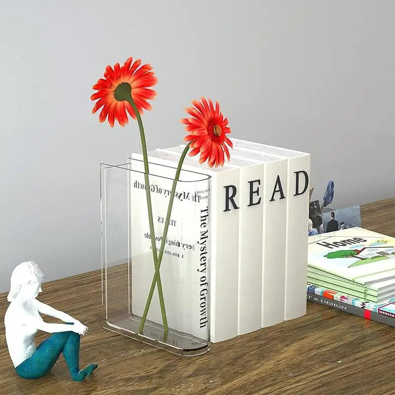 Clear Acrylic Vase Clear Book Shaped Vase Cultural Flavor Decorative Flower Pot For Unique Home Bedroom Office Accent Book
