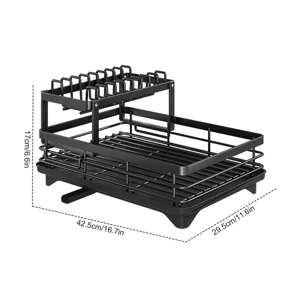 Dish Drying Rack Adjustable Kitchen Plates Organizer with Drainboard Over Sink Countertop Cutlery Storage Holder