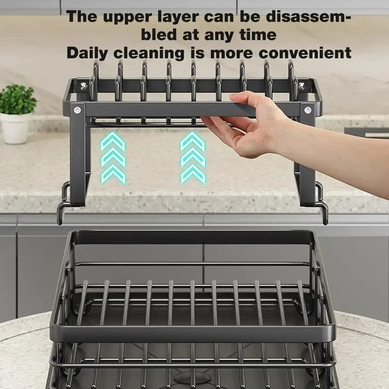 Dish Drying Rack Adjustable Kitchen Plates Organizer with Drainboard Over Sink Countertop Cutlery Storage Holder