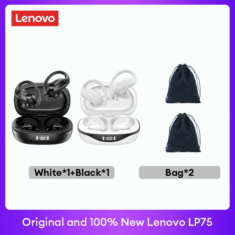 Original Lenovo LP75 TWS Bluetooth V5.3 Headphones Wireless LED Digital Display Earphones Noise Reduction Headset