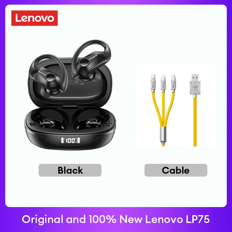 Original Lenovo LP75 TWS Bluetooth V5.3 Headphones Wireless LED Digital Display Earphones Noise Reduction Headset