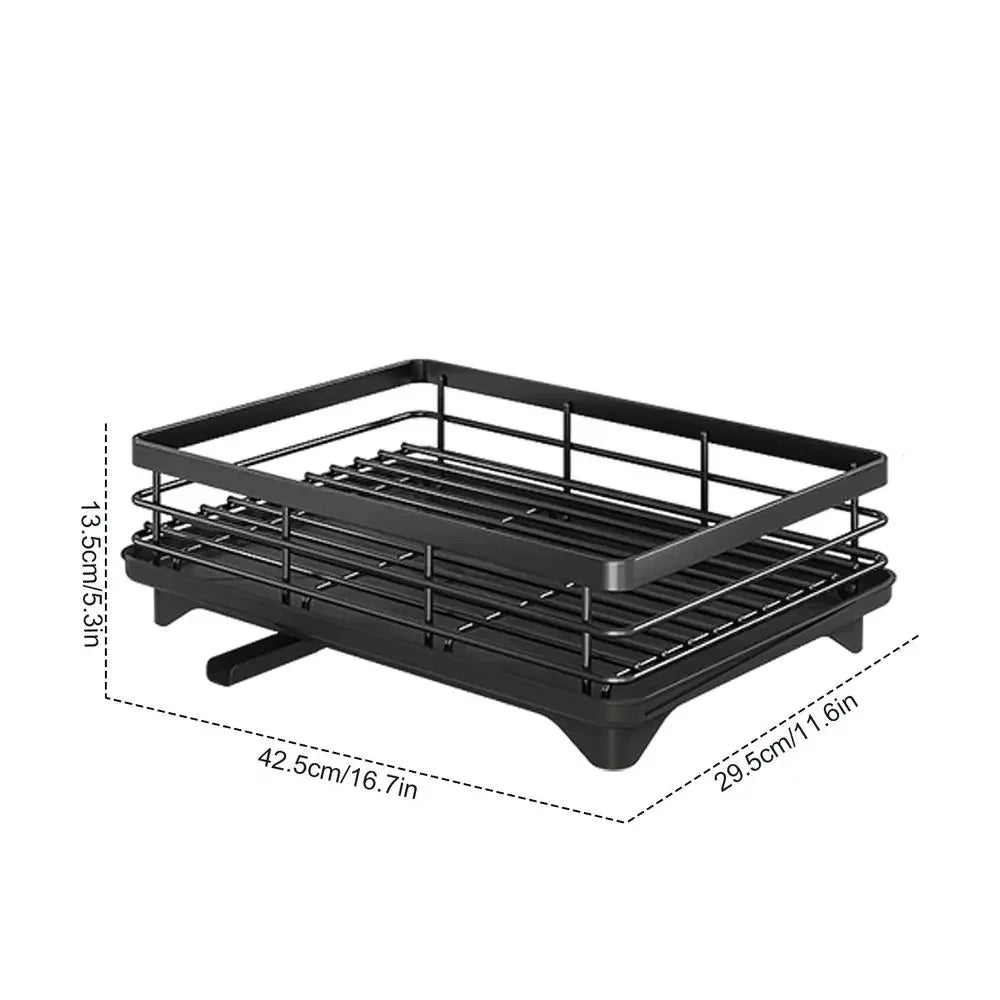 Dish Drying Rack Adjustable Kitchen Plates Organizer with Drainboard Over Sink Countertop Cutlery Storage Holder