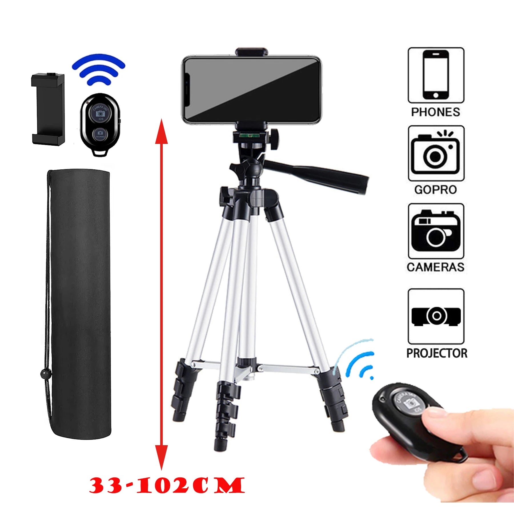 Phone Tripod 102cm Professional Video Recording DSLR Camera Photography Stand for Xiaomi HUAWEI iPhone Gopro with Selfie Remote