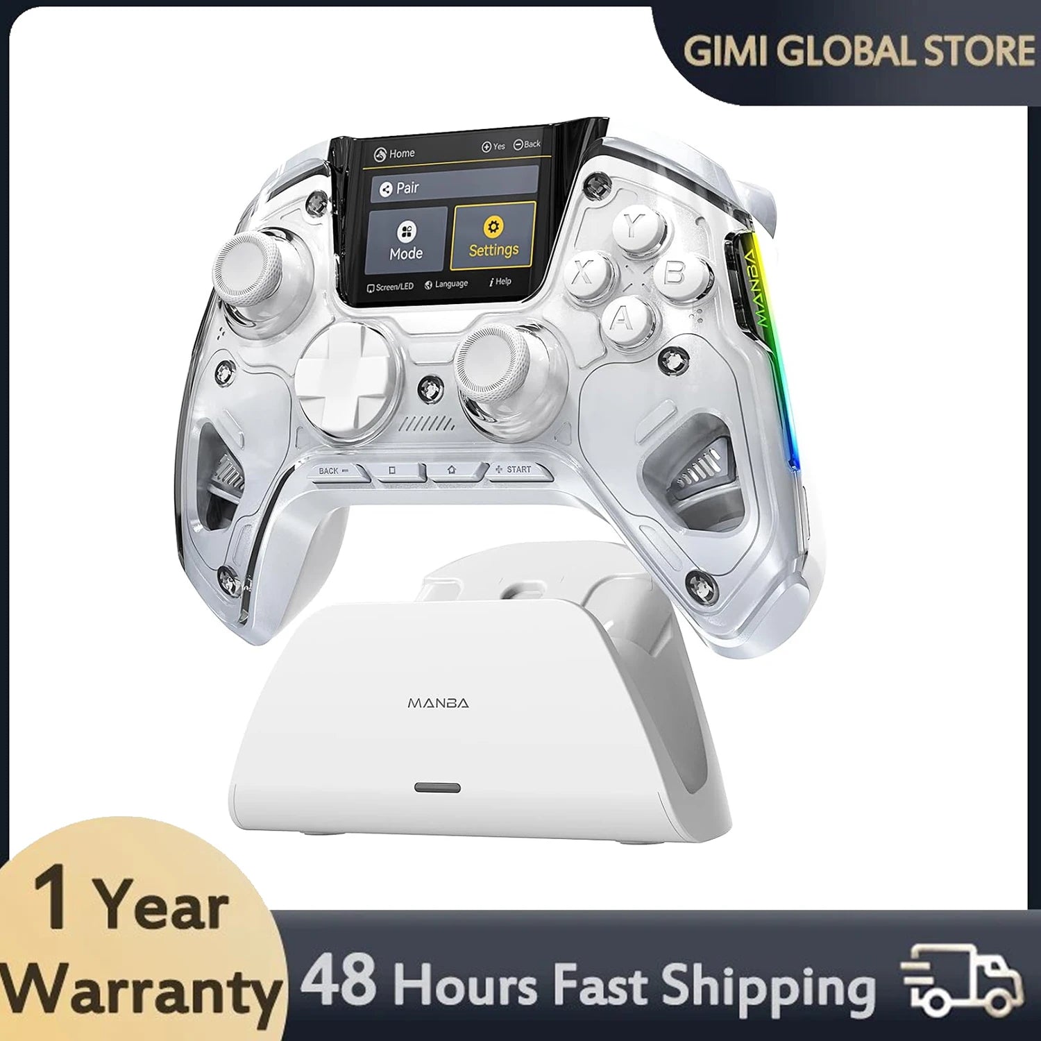 Interactive Wireless Gaming Controller: Hall Effect Stick, RGB Light,