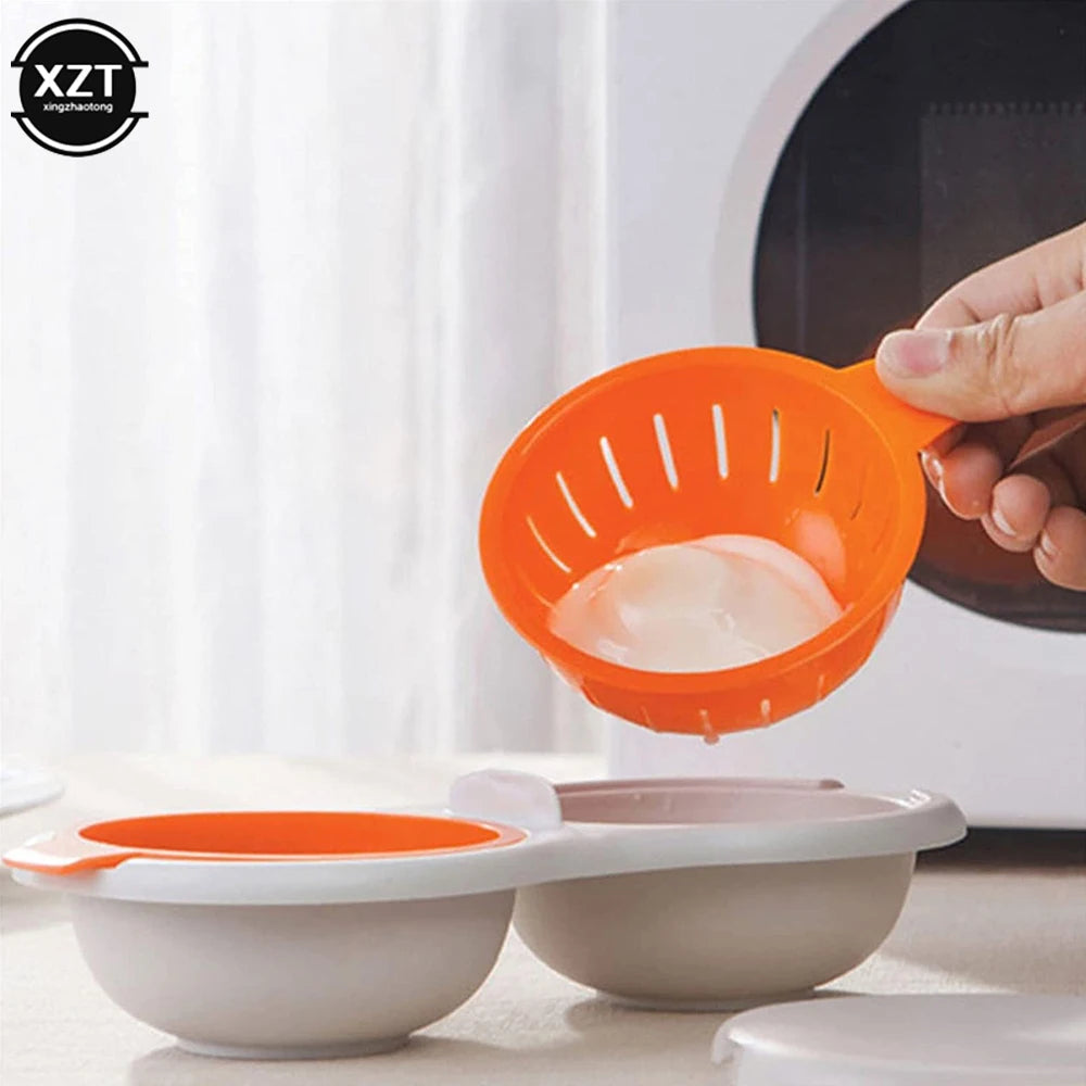 Microwave Egg Poacher Food Grades Plastic Cookware Double Cup Egg Boiler Kitchen Steamed Set Cooker Egg Tools