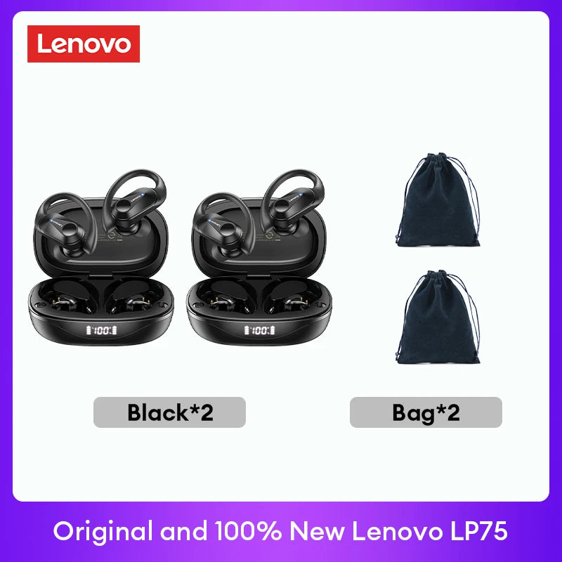 Original Lenovo LP75 TWS Bluetooth V5.3 Headphones Wireless LED Digital Display Earphones Noise Reduction Headset