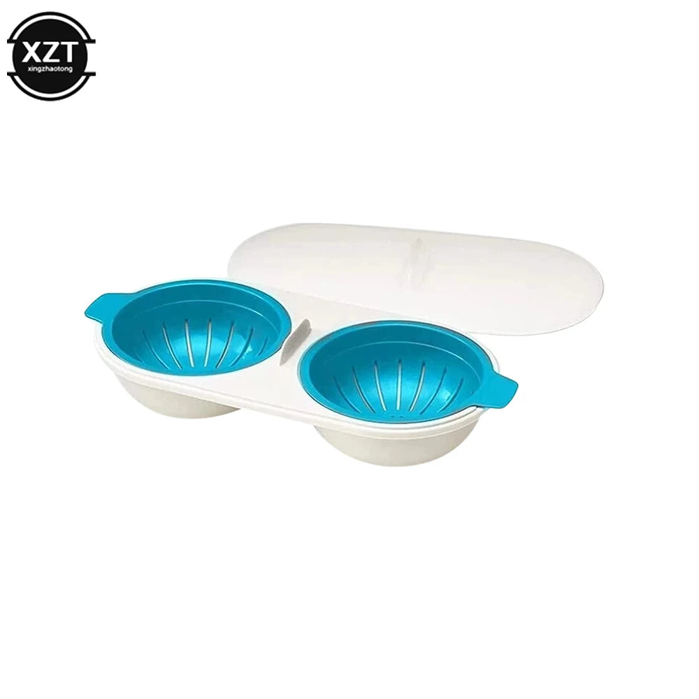 Microwave Egg Poacher Food Grades Plastic Cookware Double Cup Egg Boiler Kitchen Steamed Set Cooker Egg Tools