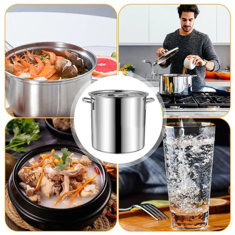 Stainless Steel Soup Pot with Lid Large Capacity Stockpot Commercial Cooking Pan Soup Bucket Sauce Pot Water Pitcher Steamer