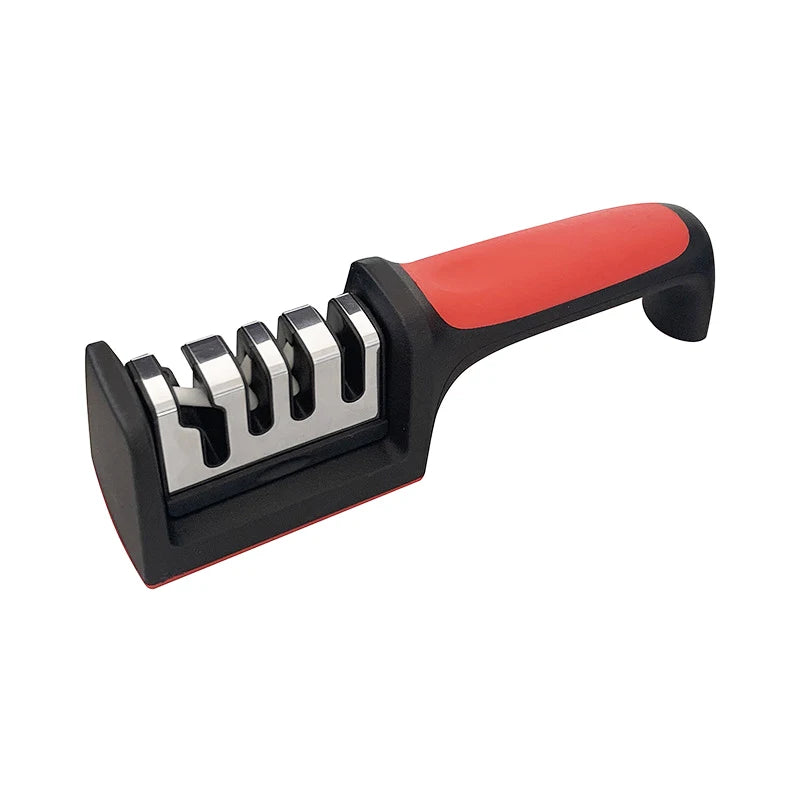 Handheld multi-functional knife sharpener for kitchen use.