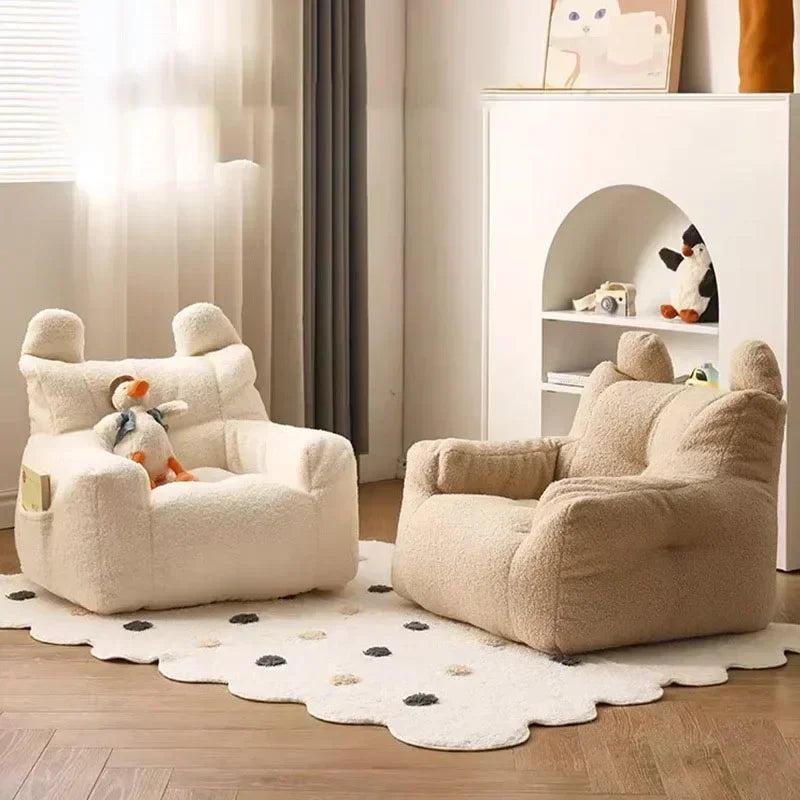 Children's Sofa Baby Reading Lazy Sofa Cotton and Linen Lamb's Wool Fabric Cute Small Sofa Chair Removable and Washable