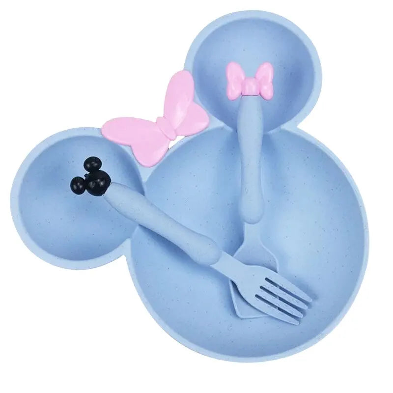 3Pcs/set Cartoon Baby Bowl Tableware Set Wheat Straw Children's Dishes Kids Dinner Feeding Plate Bowknot Food Plate Spoon Fork