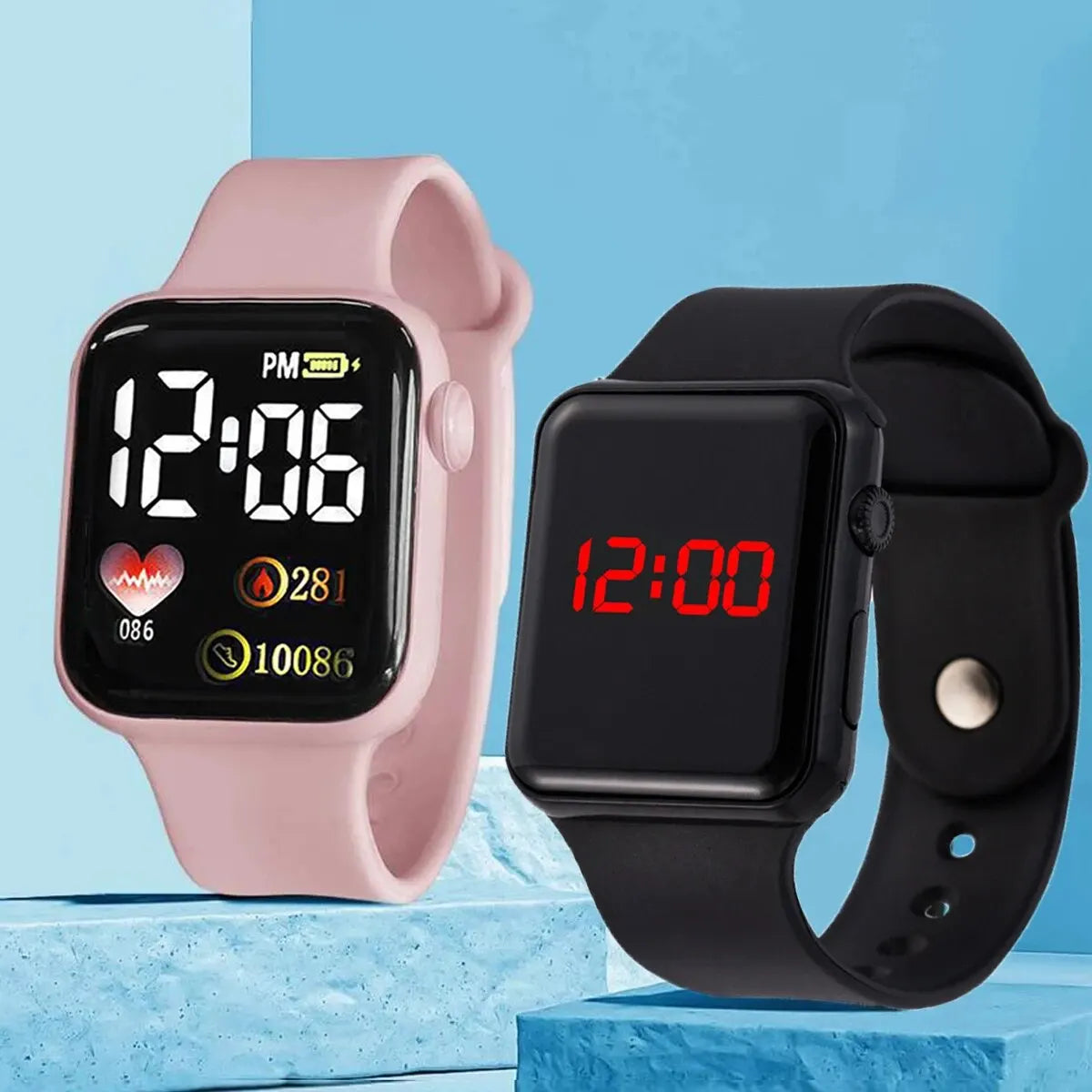 2Pcs/set Love Small Square Lovers Fashion Watch Sports LED Electronic Watch