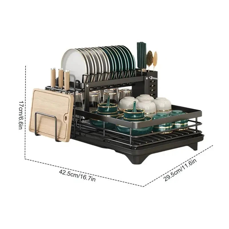 Dish Drying Rack Adjustable Kitchen Plates Organizer with Drainboard Over Sink Countertop Cutlery Storage Holder