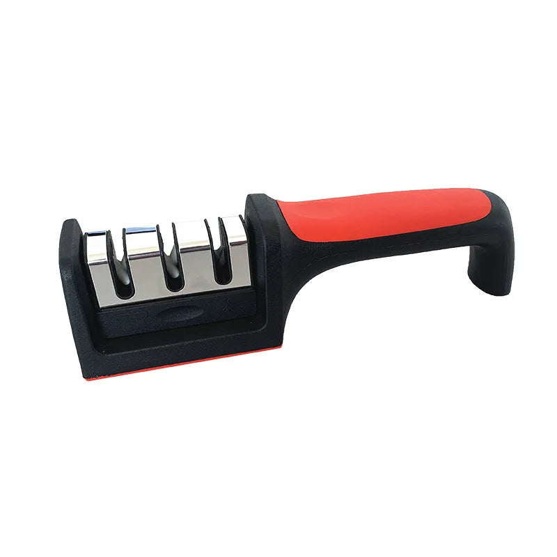 Handheld multi-functional knife sharpener for kitchen use.