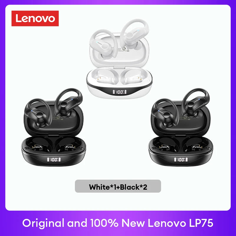 Original Lenovo LP75 TWS Bluetooth V5.3 Headphones Wireless LED Digital Display Earphones Noise Reduction Headset