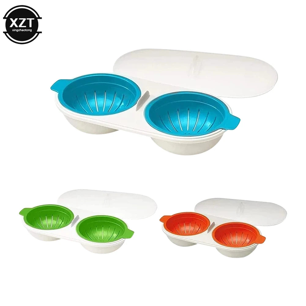 Microwave Egg Poacher Food Grades Plastic Cookware Double Cup Egg Boiler Kitchen Steamed Set Cooker Egg Tools
