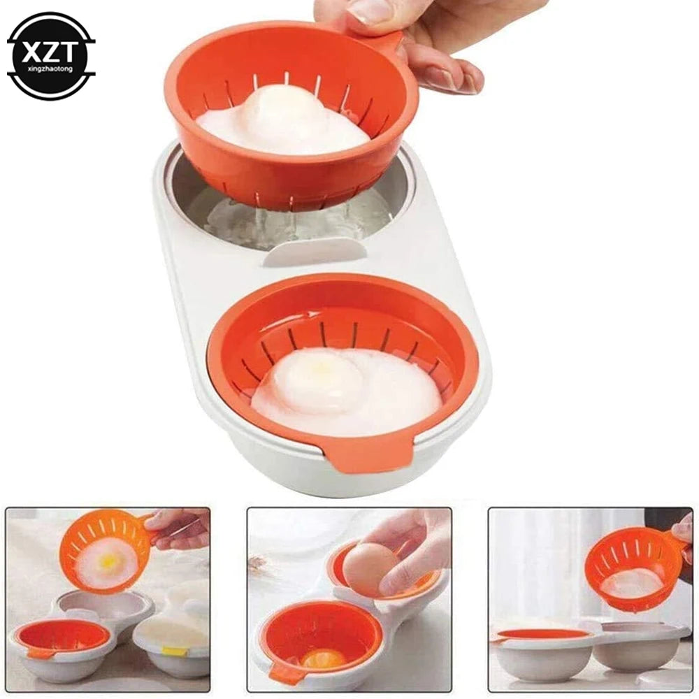 Microwave Egg Poacher Food Grades Plastic Cookware Double Cup Egg Boiler Kitchen Steamed Set Cooker Egg Tools